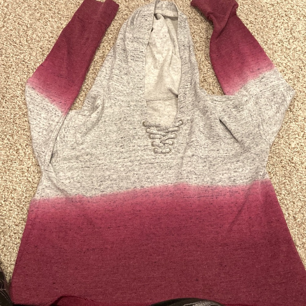 Grey and maroon hoodie